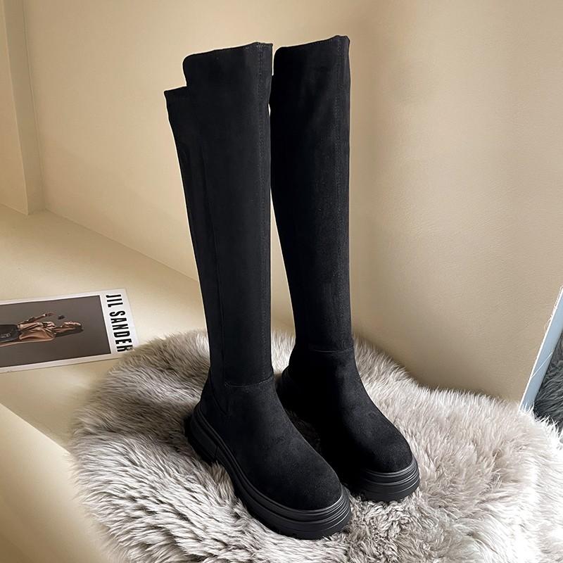 Mode 2024 Chelsea Stiefel Overknee Damen Flache Schuhe Dicke Sohle Winter Neu Runde Zehe Gladiator Stiefel 39 schwarz von Joom DACH