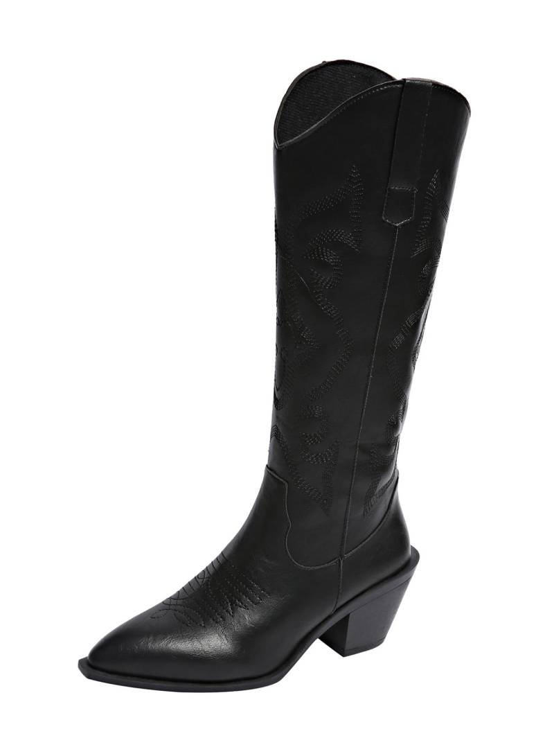 Fashion 2024 Fashion Cowboy Damen Country Retro Westernstiefel Leder Spitzschuh Mitte der Wade Arbeitsschuhe Bequem 38 schwarz von Joom DACH