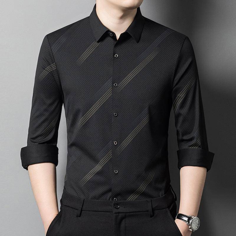 Fashion Business Langarm Gestreiftes Hemd Herbst Neuer Trend Ruffian Hübsches Herren Casual Vielseitiges Hemd 4XL von Joom DACH