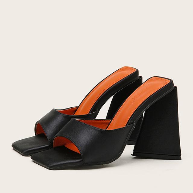 Fashion Chic Triangle High Heels Hausschuhe Frauen Orange Grün Leder Square Toe Sandalen Elegante Party Kleid Schuhe Pumps 41 schwarz von Joom DACH