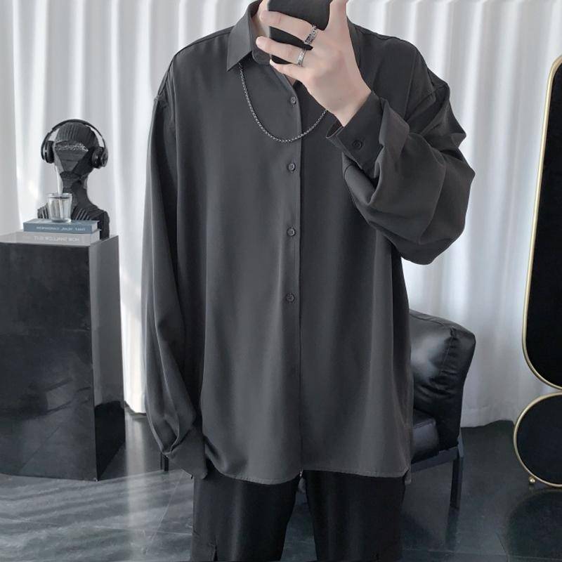 Fashion Classic Loose Shirts Herren Schwarz Langarm Umlegekragen Herrenhemden Kleidung M grau von Joom DACH