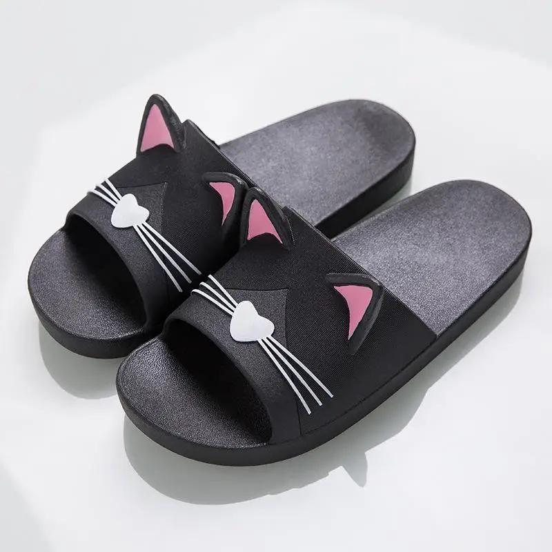 Mode Comemore Damen Sommer Hausschuhe Strand Badesandalen Cartoon Katze Flip Flops Weich Bequem Herren Paar Damen Flache Freizeitschuhe 42-43 von Joom DACH