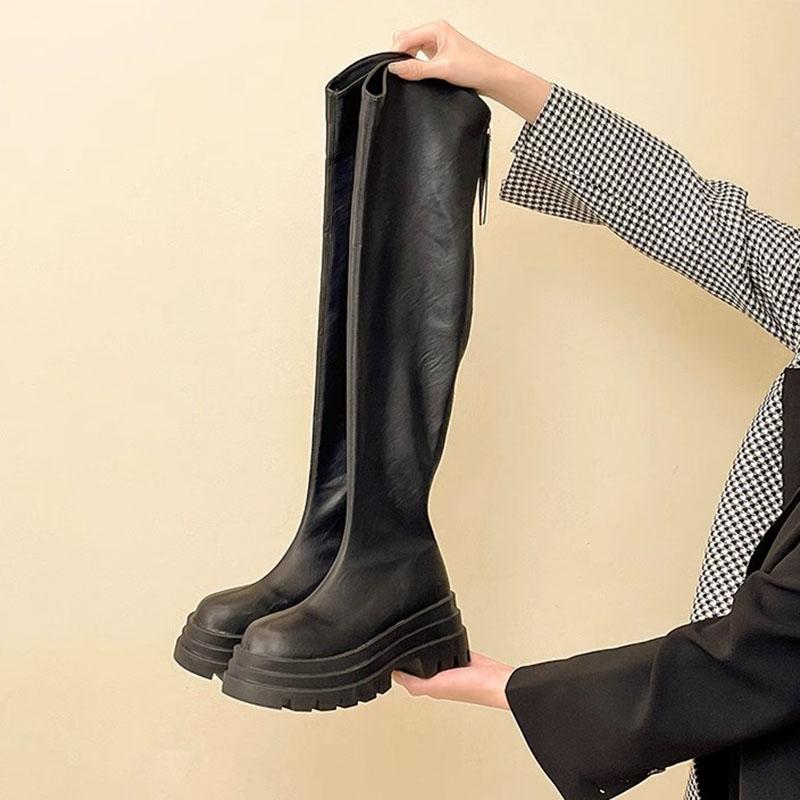 Fashion Comemore Damen High Boots Herbst Plateau Oberschenkelhohe Stiefel Mode Damen Schuhe Reißverschluss hinten Hohe Absätze Overknee-Stiefel Damen 38 schwarz von Joom DACH