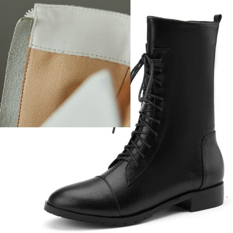 Fashion Echtes Leder Stiefeletten Frauen Casual Winter Kurze Boot Fashion Lace-up Schwarz Weiß Schuhe Damen Schuhe große größe 46 48 43 von Joom DACH