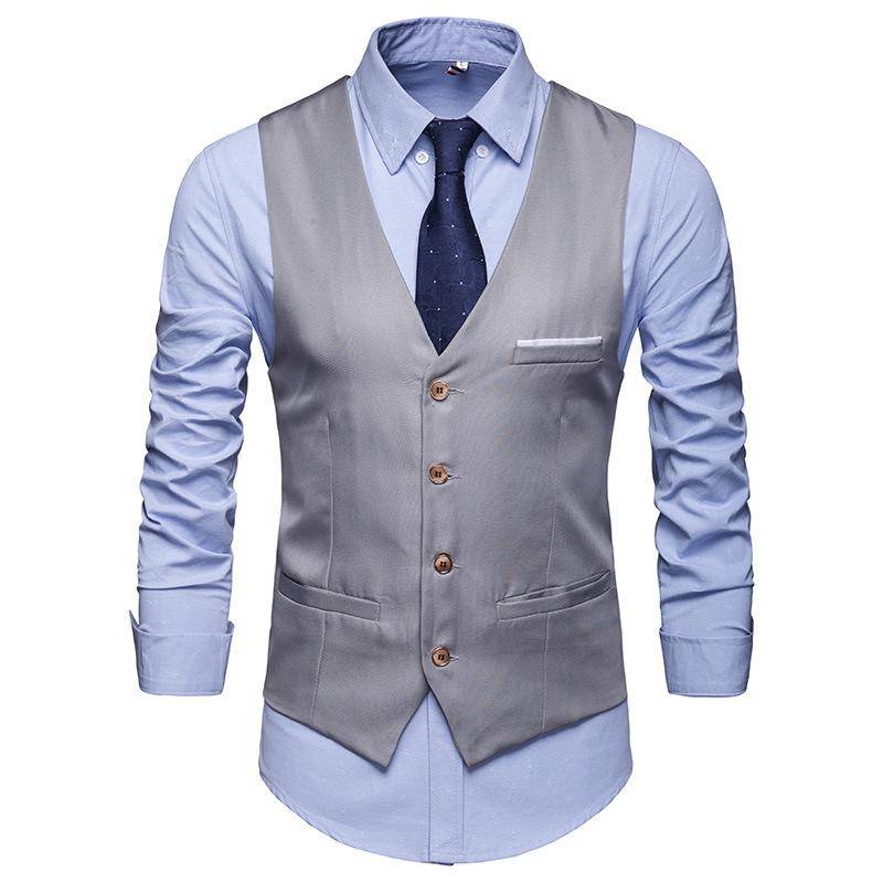 Fashion Formal Men Vest Solid Color Suit Vest Single Breasted Business Waistcoat 6XL grau von Joom DACH