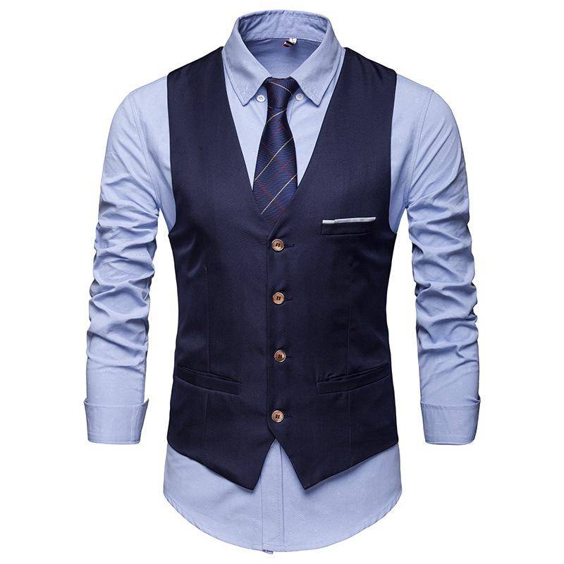 Fashion Formal Men Vest Solid Color Suit Vest Single Breasted Business Waistcoat L blau von Joom DACH