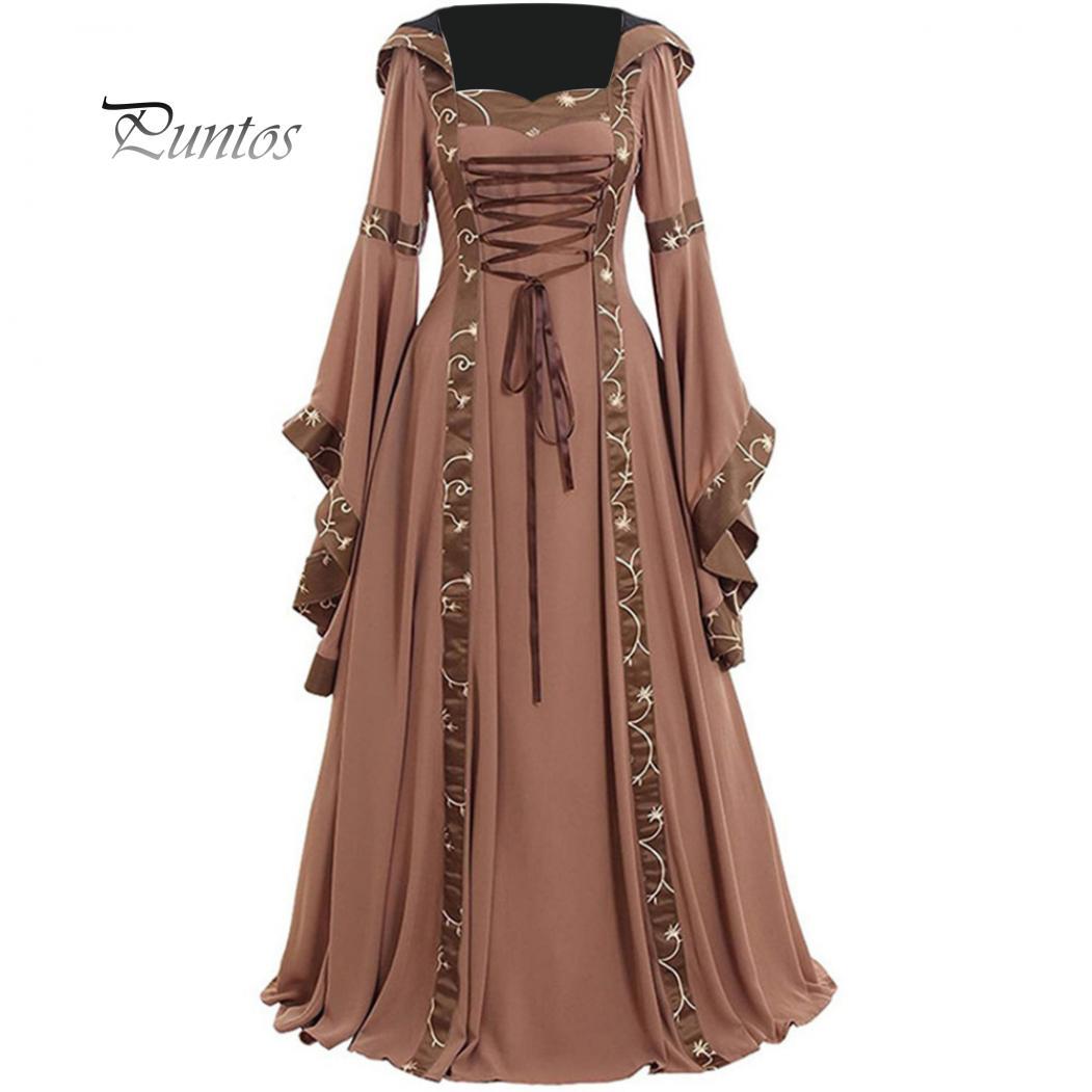 Fashion Goods Damen-Kostüm mit Schnürung, langärmelig, bodenlang, mittelalterliches Kleid, Halloween-Kostüm XXXL khaki von Joom DACH