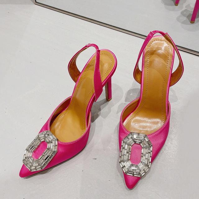Fashion Laufsteg Kristall Schnalle Damen Pumps Hohe Qualität Bequem Seide Spitz Zehen Slingback Absatzschuhe Party Bankett Schuhe Stiletto 40 von Joom DACH