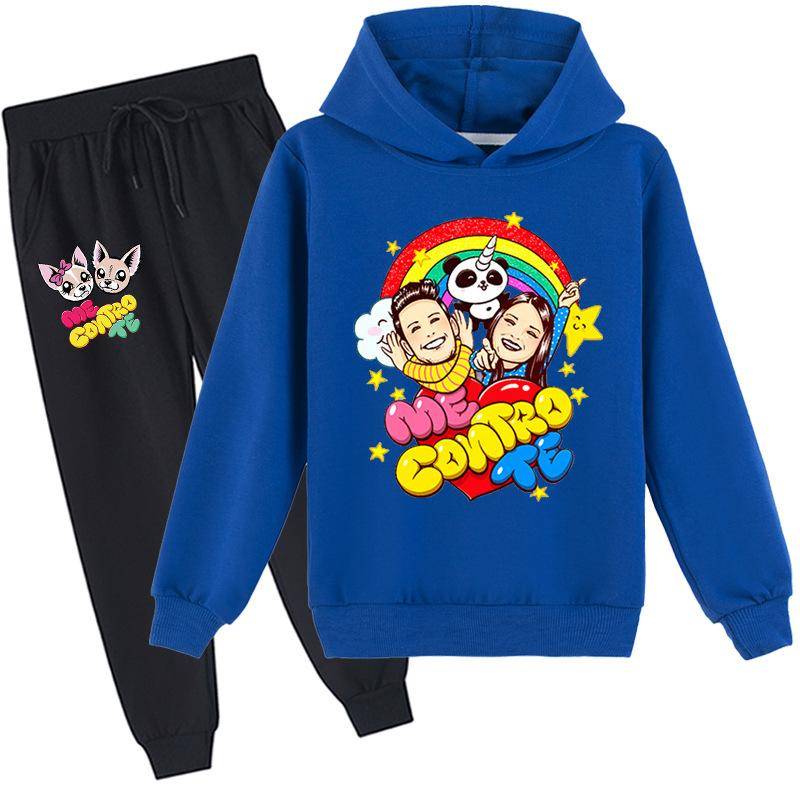 Fashion Me Contro Te Bedrucktes Kinder-Kapuzenpullover-Hose-2-teiliges Set für Jungen und Mädchen, Kapuzenpullover, Jogginghose, Freizeit-Outfit 100 ultramarin blau von Joom DACH