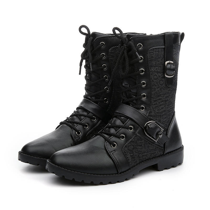 Modische Herren Motorradstiefel im britischen Stil Mid-Calf Leder Biker Schuhe Trendige Ganzjahresbequeme Fahrschuhe für urbane Männer 42 schwarz von Joom DACH