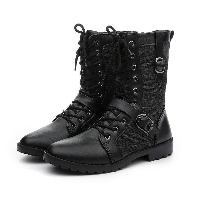 Modische Herren Motorradstiefel im britischen Stil Mid-Calf Leder Biker Schuhe Trendige Ganzjahresbequeme Fahrschuhe für urbane Männer 42 schwarz von Joom DACH