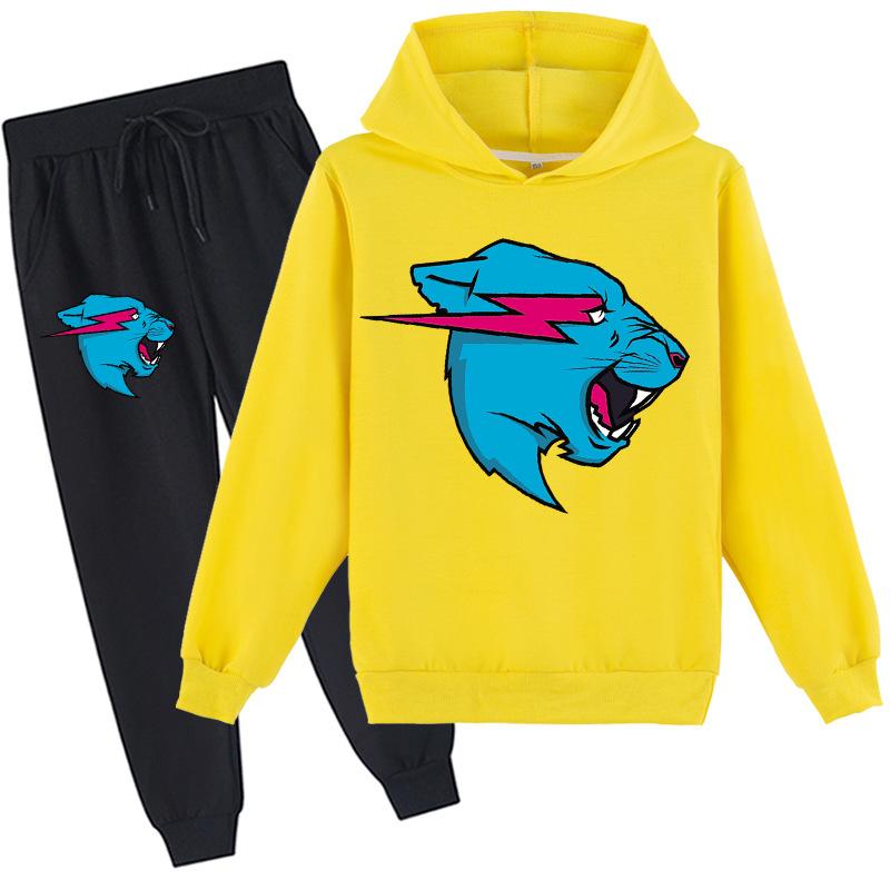 Fashion Mr Beast Lighting Cat Kinder Jungen Pullover Baumwolle Hoodies und Hosen Sets 130 gelb von Joom DACH