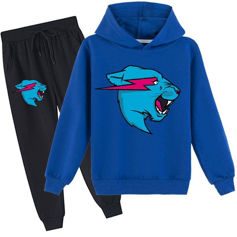 Fashion Mr Beast Lighting Cat Kinder Jungen Pullover Baumwolle Hoodies und Hosen Sets 130 ultramarin blau von Joom DACH