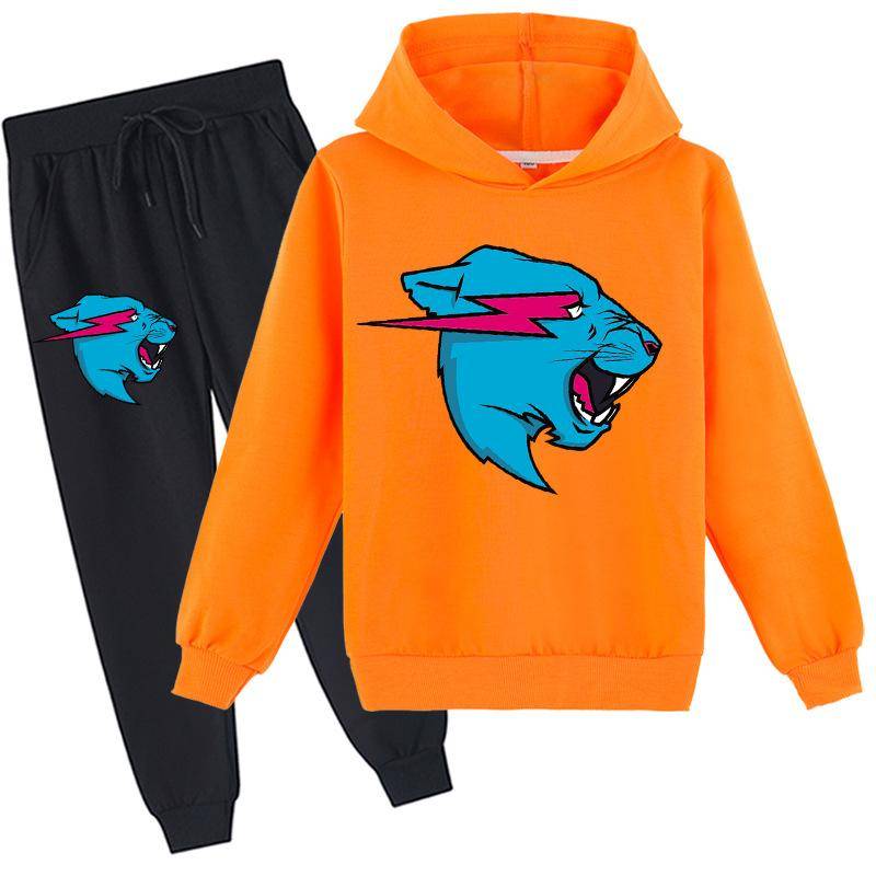 Fashion Mr Beast Lighting Cat Kinder Jungen Pullover Baumwolle Hoodies und Hosen Sets 160 orange von Joom DACH
