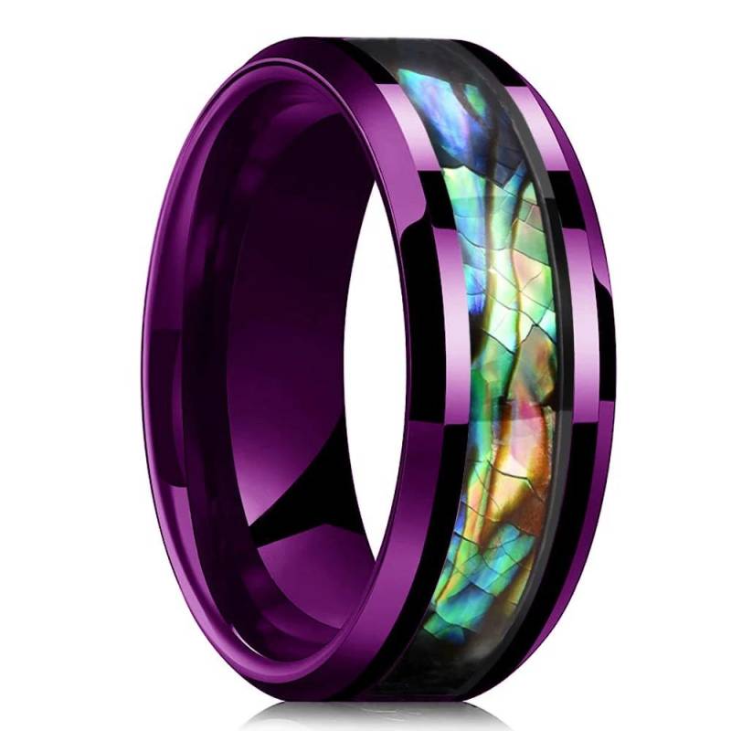 Modische Lila Farbe Herren Titanstahl Ringe Einlage Bunte Abalone Muschel Edelstahl Ringe für Herren Ehering Schmuck 8 von Joom DACH