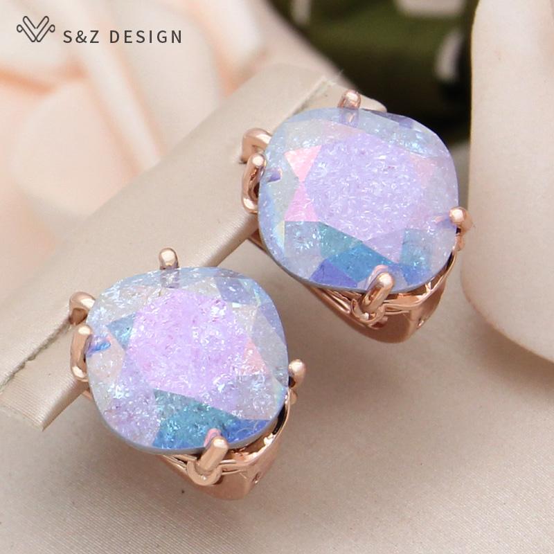 Fashion Square Ice Crack Kristall Tropfen Ohrring Für Frauen Hochzeit Stilvolle Schmuck Rose Gold Farbe Eardrop von Joom DACH