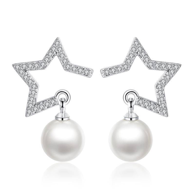 Mode Star Promi Ohrringe, Mädchen Tremella Nadel Perle Pentagramm Ohrringe von Joom DACH