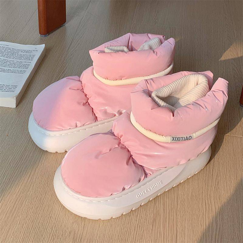 Modische Damen Wasserdichte Daunen Baumwolle Gefütterte Schuhe Warme Plüsch Dicke Sohle Schneestiefel Damen 2025 Plateau Rutschfest Winter Stiefeletten 40-41(fit 39-40) von Joom DACH