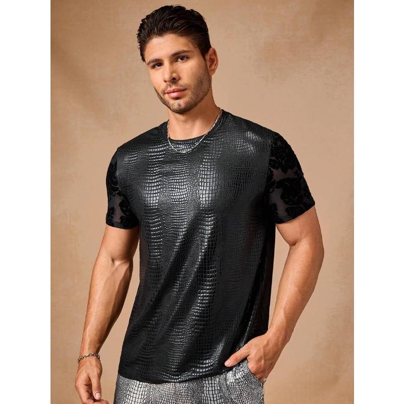 Modisches Patchwork-Top mit Krokodilmuster Trendige lässige Herren-T-Shirts L schwarz von Joom DACH