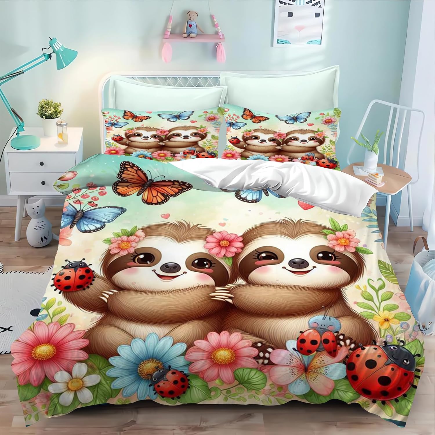 Faultier Bettbezug 3D Lustiges Tier Cartoon Bettdecke Bettwäscheset, weiche Heimtextilie Polyester 3D Digitaldruck Kindergeschenke 90x200cm von Joom DACH