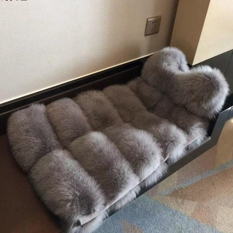 Faux Fuchs Pelz Weste Frauen Weste Lange Schlanke Gefälschte Pelz Mäntel Pelz Gilet Warme Pelz Mäntel Frauen XXXL licht grau von Joom DACH