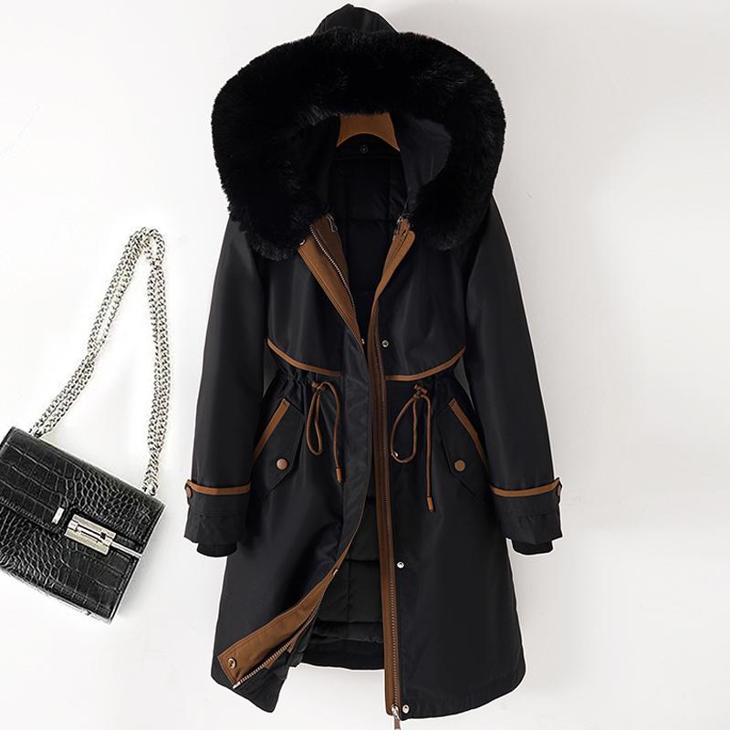 Faux Pelz Kragen Lange Jacken für Frauen Winter Neue Liner Abnehmbare Weibliche Gepolsterte Mantel Winter Koreanischen Stil Parkas Mit Kapuze 3XL schwarz von Joom DACH