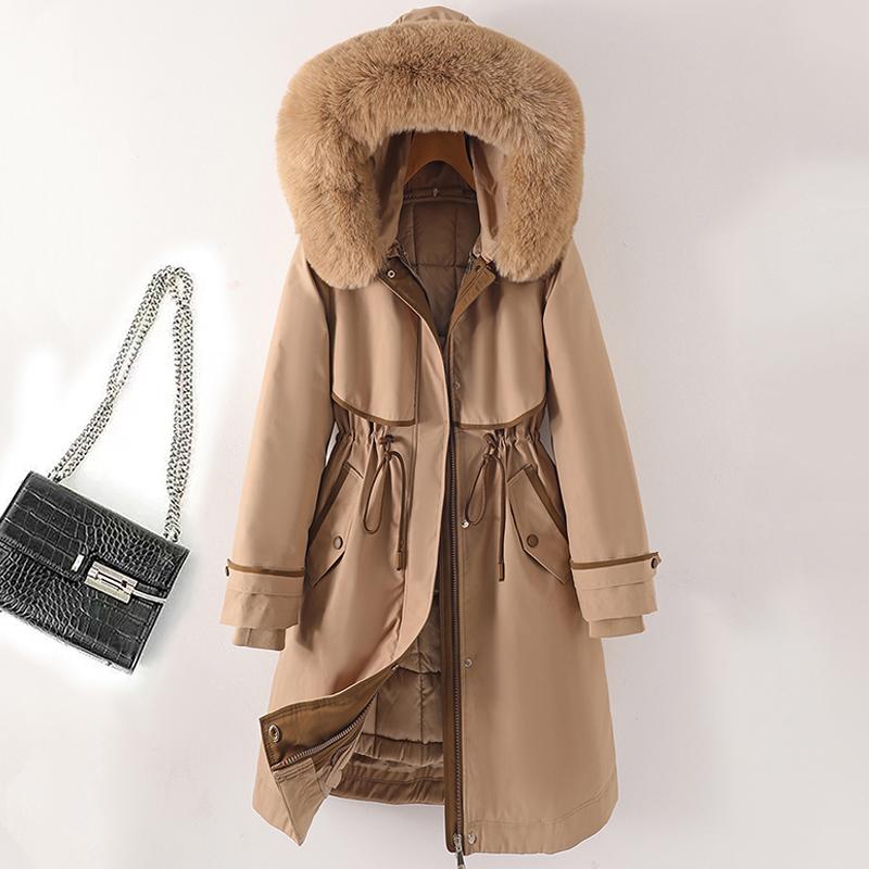 Faux Pelz Kragen Lange Jacken für Frauen Winter Neue Liner Abnehmbare Weibliche Gepolsterte Mantel Winter Koreanischen Stil Parkas Mit Kapuze 4XL khaki von Joom DACH