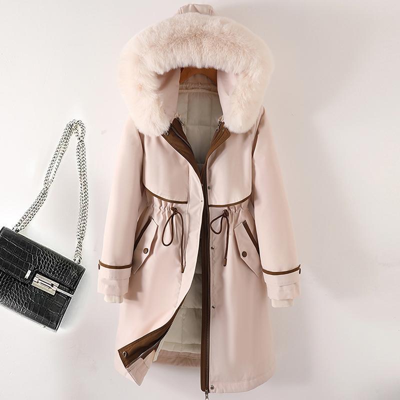 Faux Pelz Kragen Lange Jacken für Frauen Winter Neue Liner Abnehmbare Weibliche Gepolsterte Mantel Winter Koreanischen Stil Parkas Mit Kapuze L beige von Joom DACH