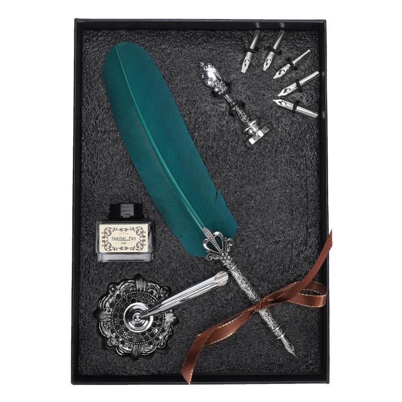 Federkiel Set Feder Schreiben Kalligraphie Stift Stempel Studenten Lehrer Antik Vintage Geschenk Grün grün von Joom DACH