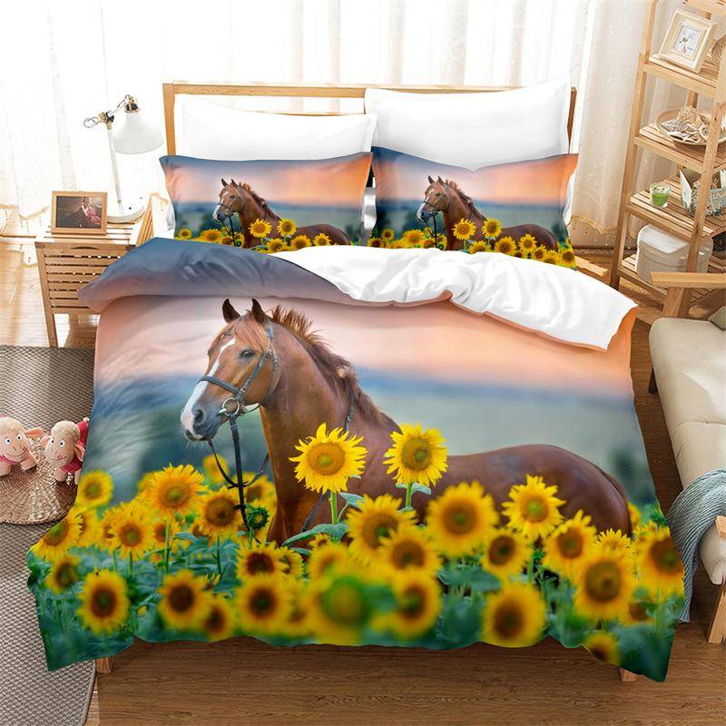 Feines Pferdebettwäscheset Bettbezugset 3D-Bettwäsche Digitaldruck Bettwäsche Queen-Size-Bettwäscheset Modedesign EU single(135x200cm) von Joom DACH