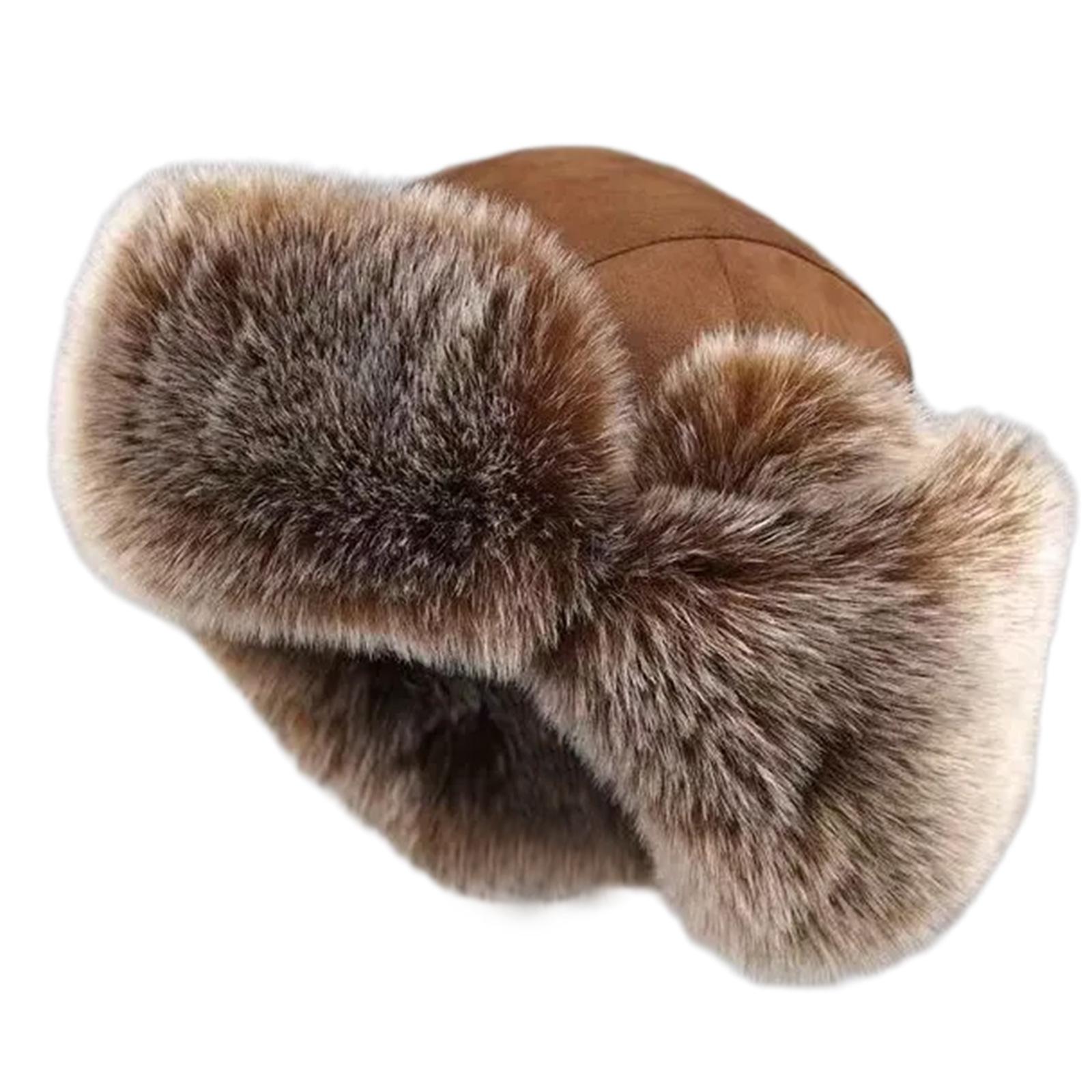 Fellgefütterte Trappermütze mit Ohrenklappe Winter Warm Verdicken Ohrenklappen Mütze Jagdhut Winddichte Fahrradmütze für Männer Frauen braun von Joom DACH