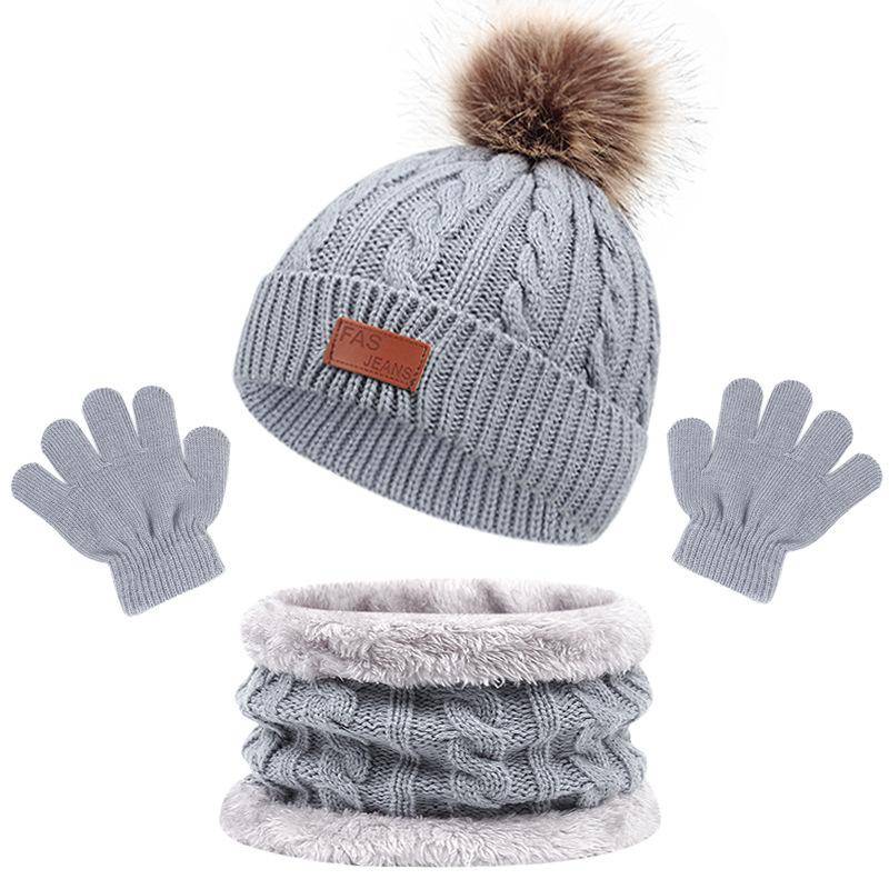 Fellknäuel Baby Wintermütze Schal Handschuhe Set 3PCS Gestrickte Kinder Beanie Baby Caps Kleinkind Zubehör Säuglingsmütze Hüte für 1-5 Jahre graue von Joom DACH