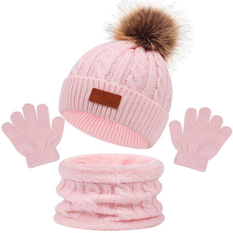 Fellknäuel Baby Wintermütze Schal Handschuhe Set 3PCS Gestrickte Kinder Beanie Baby Caps Kleinkind Zubehör Säuglingsmütze Hüte für 1-5 Jahre rosa von Joom DACH
