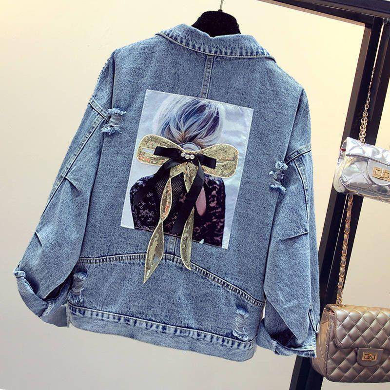 Female Spring and Autumn Loose Korean Coat Women Embroidered Denim Jacket Plus Size L von Joom DACH