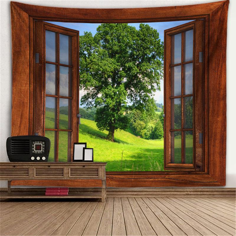 Fensterlandschaft Wandteppich Wand Hintergrund Stoff Baum Loch Ofen hängenden Stoff großen Wandteppich 150x130cm von Joom DACH