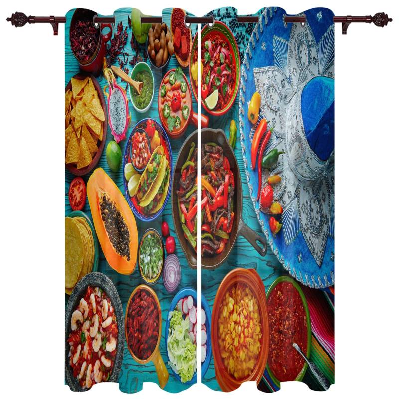 Fenstervorhänge mit Obstkuchen, Keksen, Weinglas, für Schlafzimmer und Küche, Weihnachtsdekoration, Vorhänge für Wohnzimmer 135W x 60H(cm) von Joom DACH