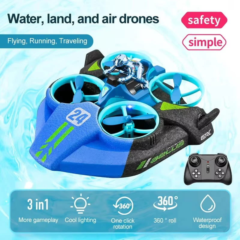 Ferngesteuerter Mini-Drohne mit fester Höhe, Headless-Modus, 3-in-1-Flug zu Wasser, zu Land und in der Luft, 2,4 G 6-Achsen-Quadcopter, RC-Meereshubschrauber für Kinder 2 Battery blau von Joom DACH