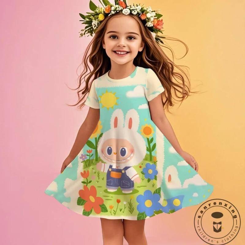 Festliches Kleid für Mädchen Miniso 2025 Neu Sommer Disney LABUBU Mädchen 3D-Druck Niedliche Kinderkleider Kinder 120 von Joom DACH