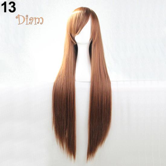 Fetong Mode Mädchen Frauen Lange Cosplay Schräge Pony Gerade Volle Perücken Haarverlängerung kaffeebraun von Joom DACH