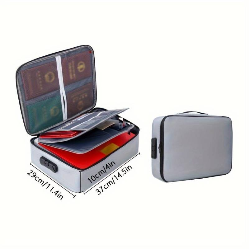 Feuerfeste Dokumenten-Passworttasche Reise Wasserdicht Akten Geldaufbewahrung Sicher Papiere Reißverschluss Sicherheits-Organizer Mehrschichtig Kartenetui grau von Joom DACH