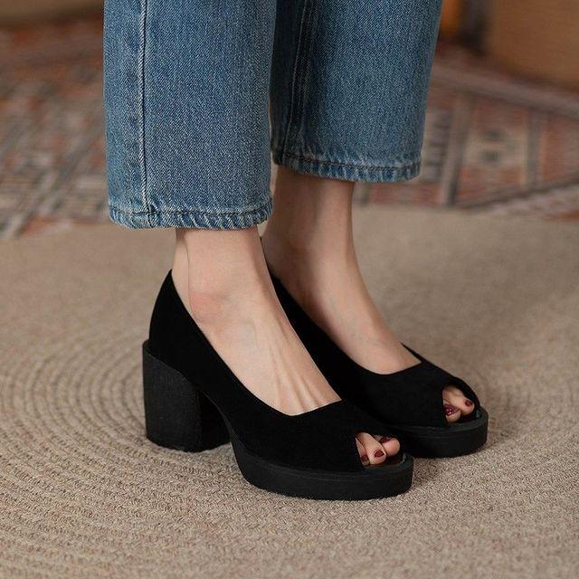 Fhanchu Block High Heels Sandalen, Modische Frühlings-/Herbstschuhe, Damen Plateaupumps, Peep Toe, Slip On, Schwarz, Dropship 39 schwarz von Joom DACH