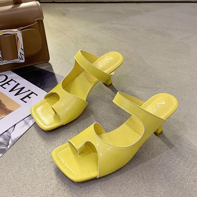 Fhanchu Damen Sandaletten mit hohen Absätzen, Modische Sommerschuhe, Zehentrenner, Eckige Zehenpartie, Schwarz, Weiß, Gelb, Dropship 38 gelb von Joom DACH