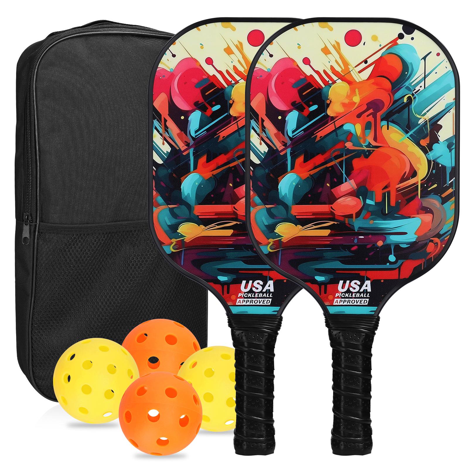 Fiberglas Pickleball Schläger Set Pickleball Paddle Set von 2 Schlägern und 4 Pickleballs Bälle bunt von Joom DACH
