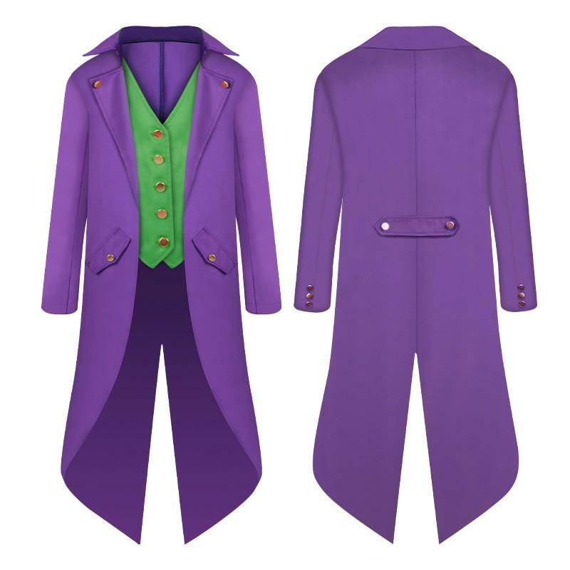 Film Super Schurken Kostüm Verkleidung Joker Cosplay Steampunk Gothic Mittelalterlicher Gehrock Jacke Weste Anzug Erwachsene Kinder Männer Hallow XL violett von Joom DACH