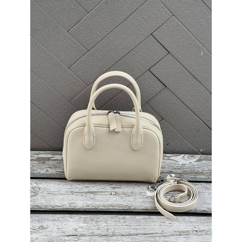 First Layer Cowhide Boston Pillow Bag Niche Genuine Leather Bowling Handbag Fashionable Single Shoulder Crossbody Bag For Women 20x6x14cm weiß von Joom DACH