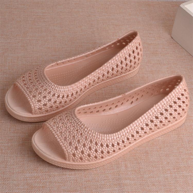 Fish Mouth Beach Damen-Sandalen, hohl, atmungsaktiv, rutschfest, weiße Arbeitsschuhe, weiche, dicke Sohlen 40 apricot von Joom DACH