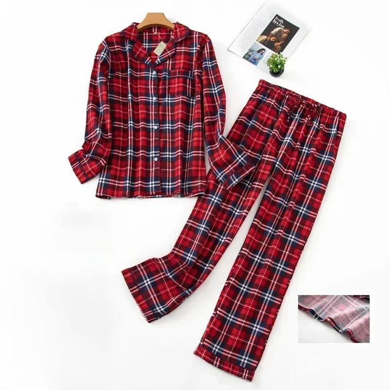 FiveFive Damen-Schlafanzug, Flanell-Baumwolle, Homewear-Anzug, Herbst-Winter-Pyjama, karierter Aufdruck, Schlafoberteile S rot von Joom DACH
