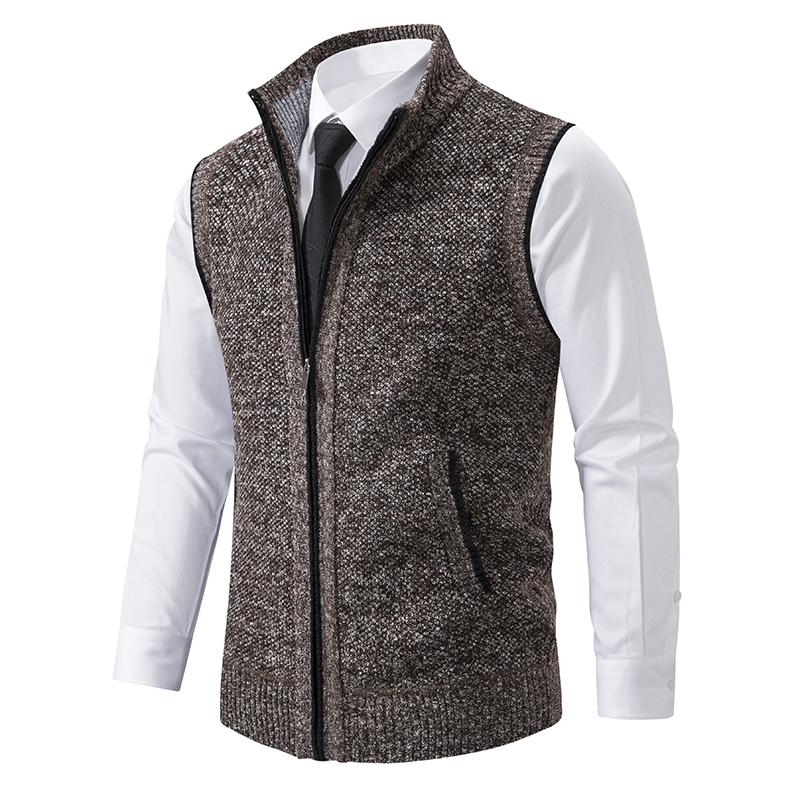 FiveFive Weste Herren Strickpullover Ärmellos Wollsamt Reißverschluss Strickjacke Umlegepullover Rollkragenpullover Strickweste XL kaffeebraun von Joom DACH