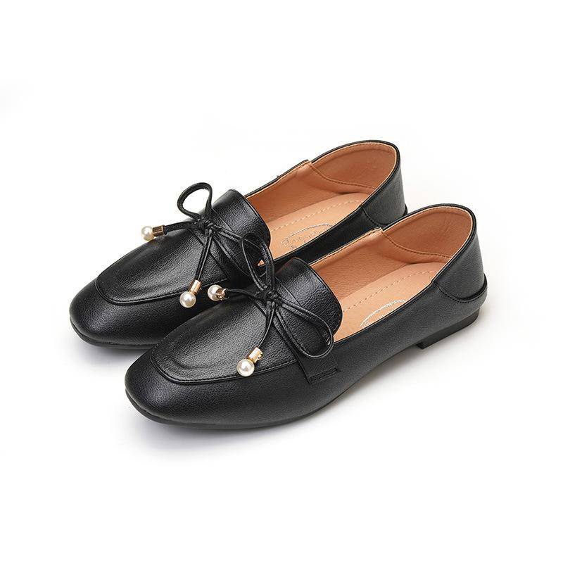 Flache Einzelne Schuhe Damen Frühling Neu Britischer Stil Weiche Lederschuhe Ein Pedal Zwei Trageweisen Slipper 41 schwarz von Joom DACH