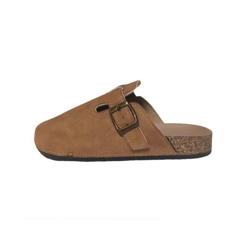 Flache Pantoletten in Volltonfarbe für Damen, lässige Slipper mit Schnallenriemen-Design, bequeme Damenschuhe 39 braun von Joom DACH
